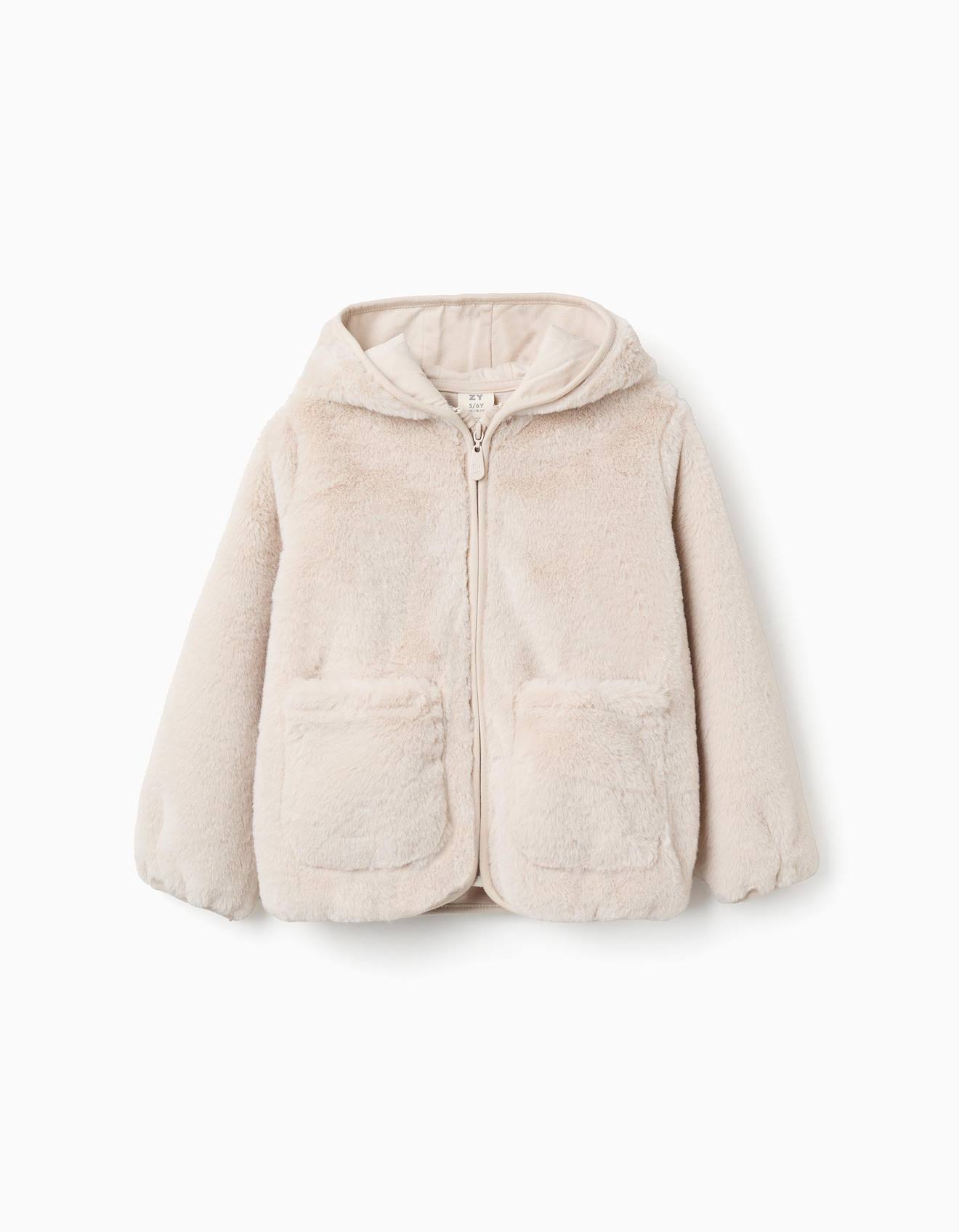 Veste à capuche en peluche douce beige clair Zippy
