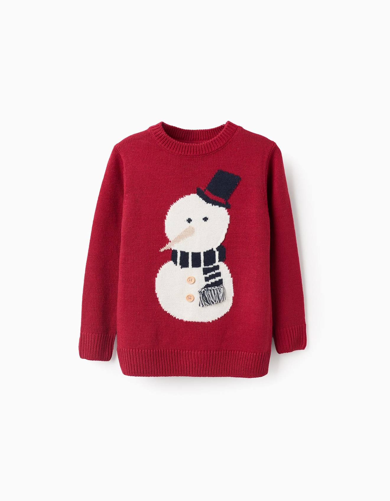 Pull de Noël en maille jacquard bonhomme de neige rouge foncé