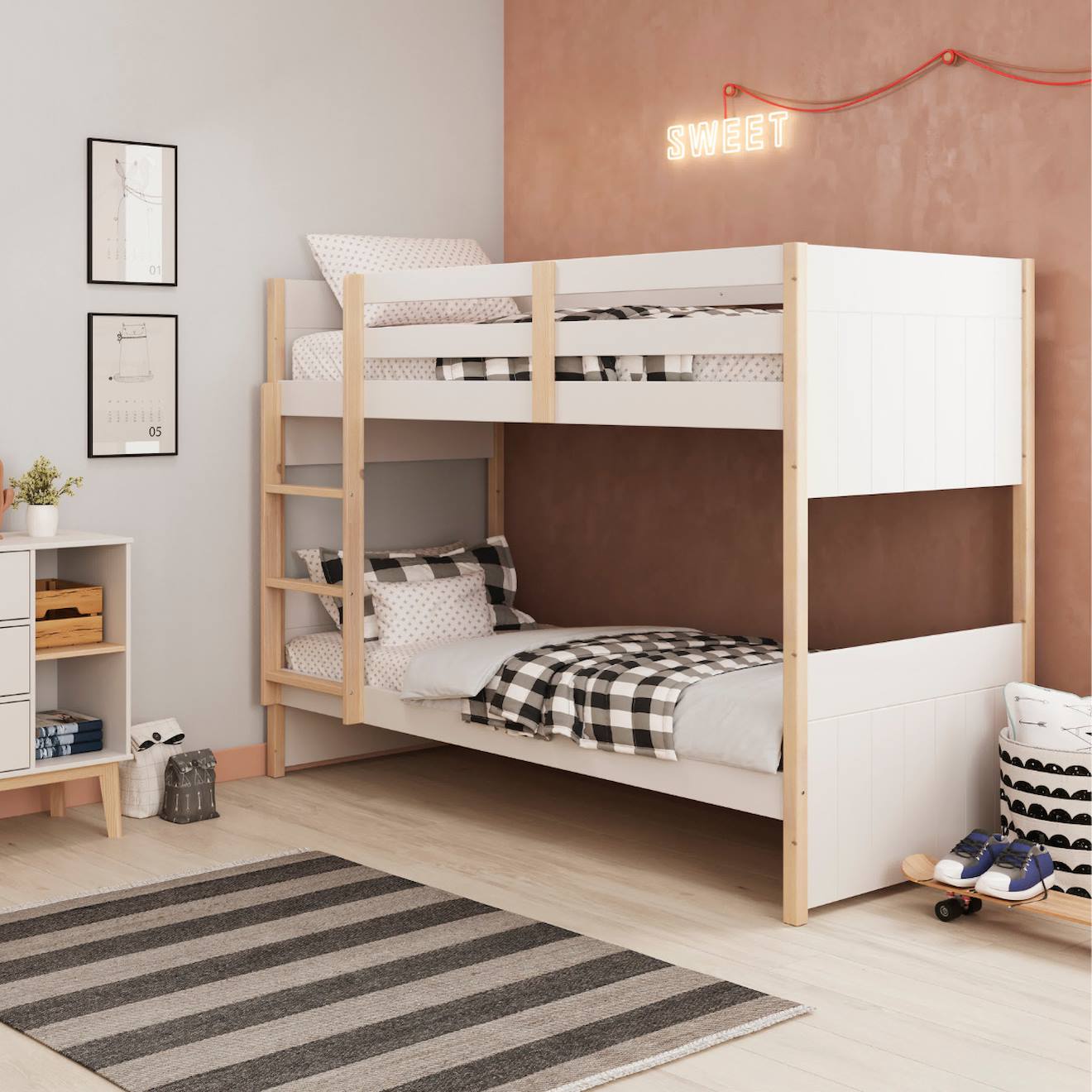 Un lit superposé escamotable avec canapé intégré au design très élégant