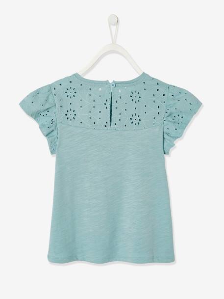 T-shirt fille avec détails broderie anglaise blanc+bleu marine+corail+fuchsia+mauve+vert pâle 22 - vertbaudet enfant 