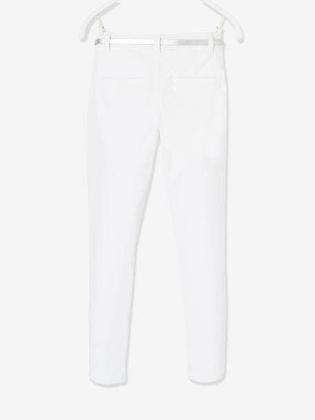 Pantalon chino fille en satin de coton et sa ceinture irisée blanc 2 - vertbaudet enfant 