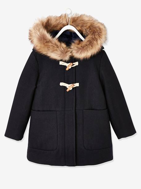 Fille-Manteau, veste-Duffle-coat à capuche en drap de laine fille fermeture par brandebourgs