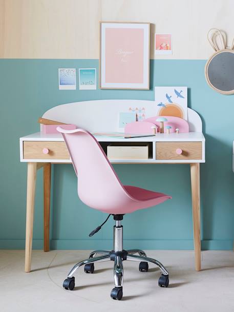 Chaise de bureau enfant à roulettes blanc+bleu marine+FRAMBOISE+gris+moutarde+rose+vert+violet 26 - vertbaudet enfant 