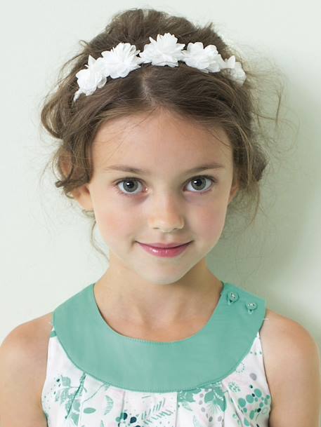Headband tressé avec fleurs en tulle blanc 4 - vertbaudet enfant 