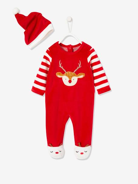 Coffret cadeau de Noël bébé dors-bien en velours + bonnet rouge brique 5 - vertbaudet enfant 