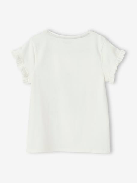Tee-shirt 'Egérie' fille manches courtes volantées écru+ivoire+rose pâle+rose poudré+vert d'eau 11 - vertbaudet enfant 