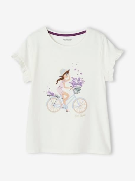 Tee-shirt 'Egérie' fille manches courtes volantées écru+ivoire+rose pâle+rose poudré+vert d'eau 10 - vertbaudet enfant 
