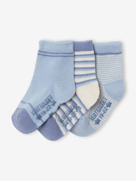 Lot de 3 paires de chaussettes rayées bébé garçon BASICS lot bleu ardoise clair 1 - vertbaudet enfant 