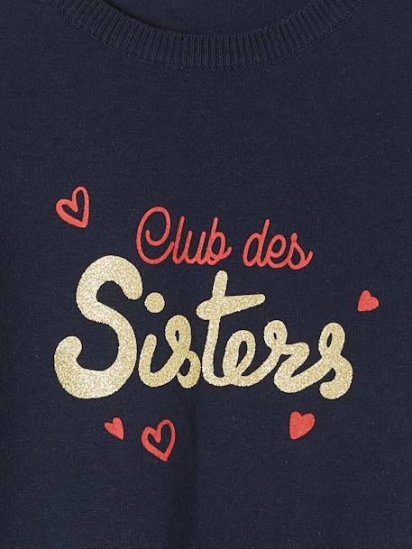 Pull à message Basics fille message irisé en relief marine club des sisters+rose hâlé 3 - vertbaudet enfant 