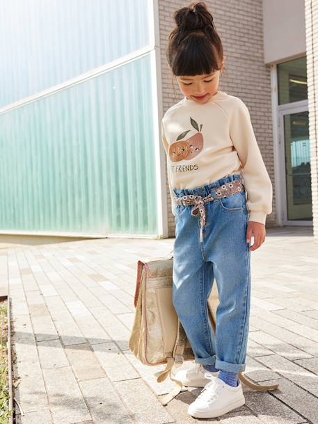 Fille-Pantalon-Jean style paperbag et sa ceinture fleurie fille