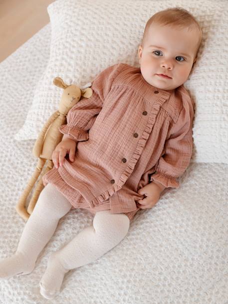 Robe en gaze de coton bébé et sa culotte assortie vieux rose 1 - vertbaudet enfant 