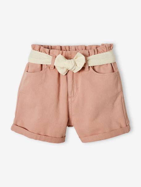 Short style paperbag fille et sa ceinture en gaze de coton rose poudré+sable+vert d'eau 4 - vertbaudet enfant 