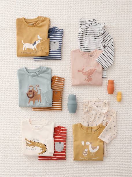 Lot de 2 T-shirts basics bébé motif animal et rayé bleu grisé+bronze 7 - vertbaudet enfant 