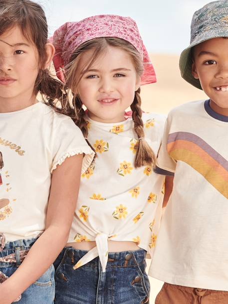 T-shirt imprimé fille avec noeud fantaisie blanc / rouge+écru+kaki+marine+rose mauve imprimé+vanille+vert 5 - vertbaudet enfant 