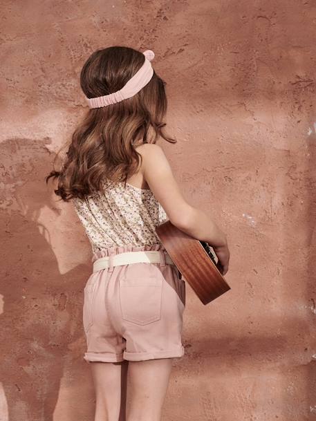 Short style paperbag fille et sa ceinture en gaze de coton rose poudré+sable+vert d'eau 8 - vertbaudet enfant 