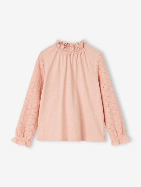 Fille-T-shirt, sous-pull-Tee-shirt manches longues en broderie anglaise fille