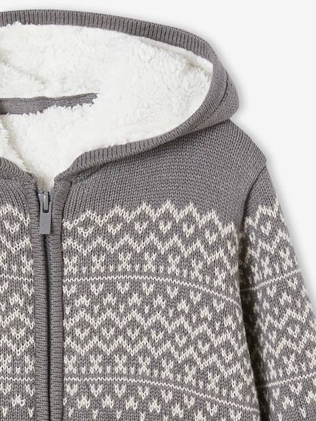 Gilet zippé à capuche garçon doublé sherpa gris chiné+marine 3 - vertbaudet enfant 