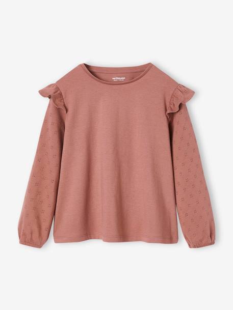 Tee-shirt volanté BASICS fille personnalisable bois de rose+écru+marine 3 - vertbaudet enfant 