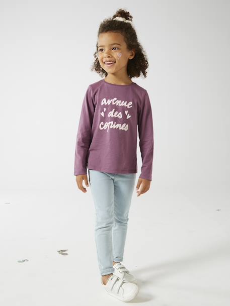 Tee-shirt à message Basics fille bleu grisé+bois de rose+bronze+violet 18 - vertbaudet enfant 