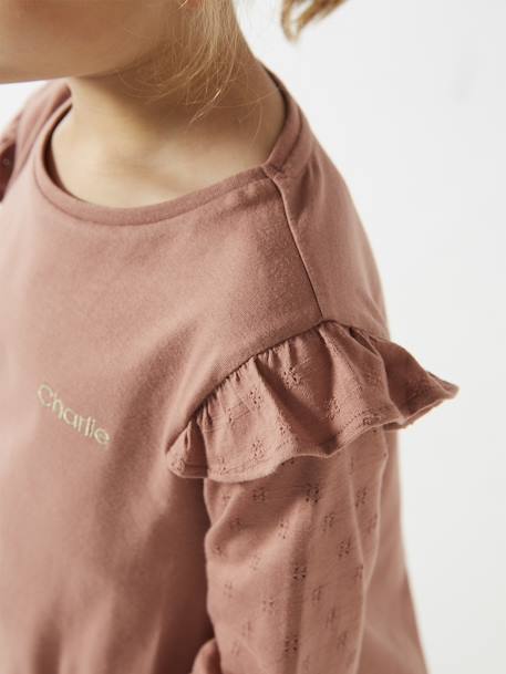 Tee-shirt volanté BASICS fille personnalisable bois de rose+écru+marine 2 - vertbaudet enfant 