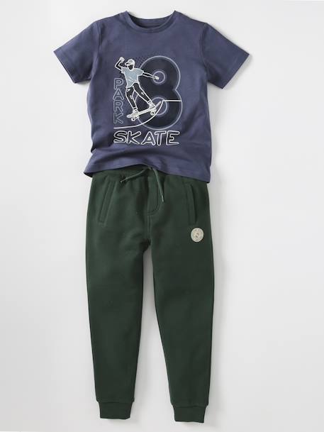 Pantalon jogging Basics garçon en molleton blanc chiné+dark bleu ardoise+gris moyen chiné+marine chiné+noir chiné+vert sapin 35 - vertbaudet enfant 