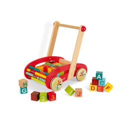 Chariot ABC Buggy Tatoo - JANOD - 30 cubes en bois - Dès 1 an - Rouge  - vertbaudet enfant