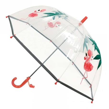 Fille-Parapluie enfant transparent - Flamant rose