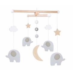 Puériculture-Mobile en bois lit bébé - JABADABADO - Éléphant - Gris - 4 mois - lune et étoiles