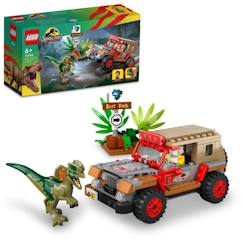 Jouet-LEGO® Jurassic Park 76958 L'Embuscade du Dilophosaure, Jouet de Dinosaure avec Voiture Jeep