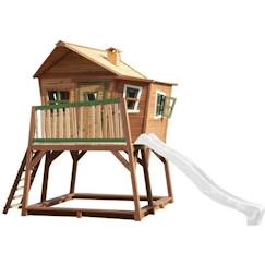 Axi - Max Maison Enfant avec Bac à Sable & Toboggan Blanc | Aire de Jeux pour l'extérieur en marron & vert | Maisonnette  - vertbaudet enfant