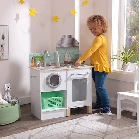 KidKraft - Cuisine en bois pour enfant Whisk & Wash, avec sa machine à laver et son panier à linges inclus - EZ Kraft BLANC 8 - vertbaudet enfant 