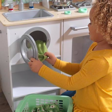 KidKraft - Cuisine en bois pour enfant Whisk & Wash, avec sa machine à laver et son panier à linges inclus - EZ Kraft BLANC 6 - vertbaudet enfant 