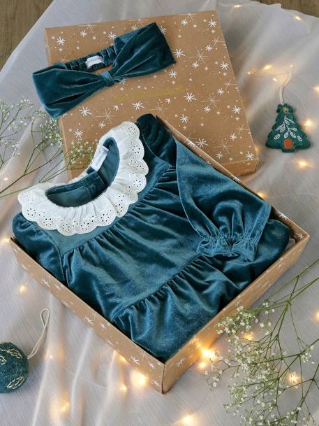 Coffret cadeau de Noël robe velours + bandeau bébé fille vert émeraude 3 - vertbaudet enfant 