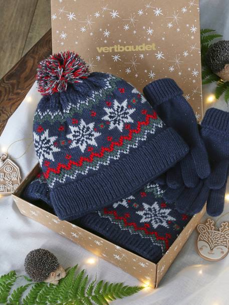 Garçon-Accessoires-Bonnet, écharpe, gants-Coffret de Noël "flocon" garçon ensemble bonnet snood et gants