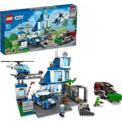 Jouet-LEGO® City 60316 Le Commissariat de Police, Jouet Hélicoptère, Voiture de Police, Chien Figurine, Camion Poubelle Jouet