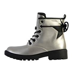 Chaussures-Chaussures garçon 23-38-Boots, bottines-Bottine Enfant Geox Casey - Cuir Argent - Fermeture à lacets, zip et scratch - Confort exceptionnel