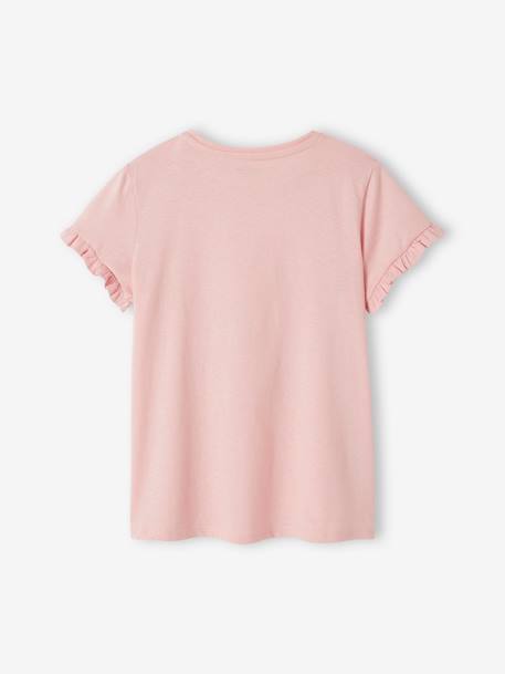 Tee-shirt 'Egérie' fille manches courtes volantées écru+ivoire+rose pâle+rose poudré+vert d'eau 17 - vertbaudet enfant 