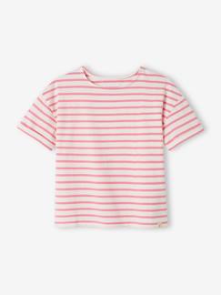 Vêtements bébé et enfants à personnaliser-Tee-shirt marinière personnalisable fille manches courtes