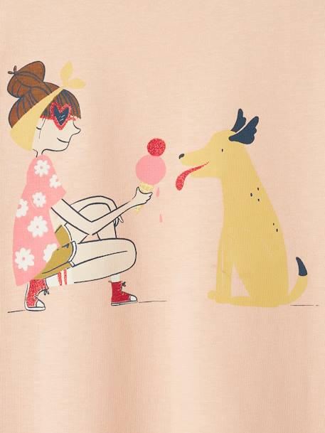 Tee-shirt motif pop fille manches courtes à revers abricot+jaune pâle 3 - vertbaudet enfant 