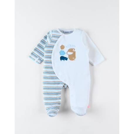 Bébé-Salopette, combinaison-Pyjama 1 pièce en velours rayé broderie rhinocéros