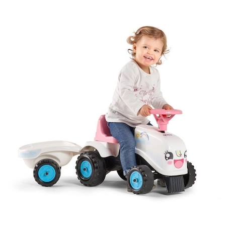 Porteur Tracteur Rainbow Farm avec remorque - FALK - Pour filles dès 1 an - Formes rondes et couleurs pastels BLANC 3 - vertbaudet enfant 