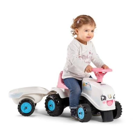 Porteur Tracteur Rainbow Farm avec remorque - FALK - Pour filles dès 1 an - Formes rondes et couleurs pastels BLANC 2 - vertbaudet enfant 