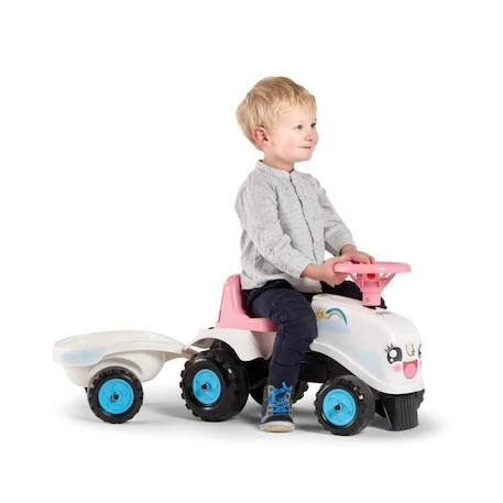 Porteur Tracteur Rainbow Farm avec remorque - FALK - Pour filles dès 1 an - Formes rondes et couleurs pastels BLANC 5 - vertbaudet enfant 