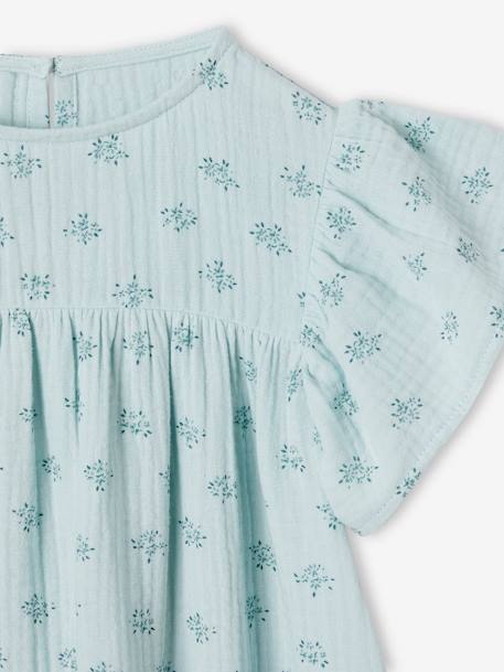 Robe imprimée fleurs en gaze de coton fille bleu grisé+écru+rose 5 - vertbaudet enfant 