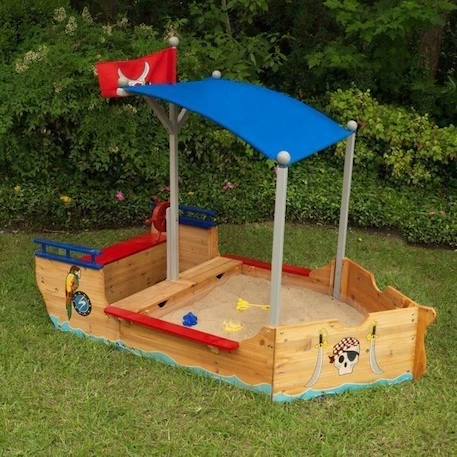 Bac à sable en bois Bateau de pirate KIDKRAFT - Avec auvent, rangements et drapeau de pirate MARRON 3 - vertbaudet enfant 