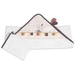 Linge de maison et décoration-Linge de bain-Cape de bain-Sortie de bain 75x75cm et son gant en coton  beige