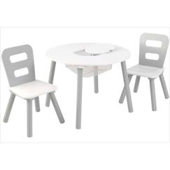 Chambre et rangement-Chambre-Bureau, table-KidKraft - Ensemble table ronde avec rangement + 2 chaises - Gris et blanc