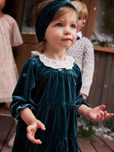 Coffret cadeau de Noël robe velours + bandeau bébé fille vert émeraude 1 - vertbaudet enfant 
