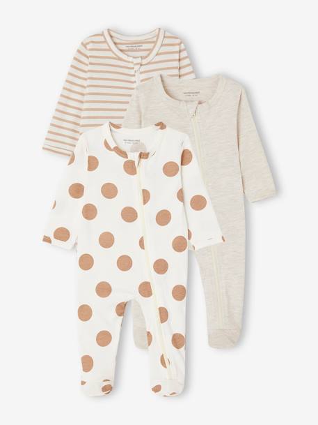 Bébé-Lot de 3 pyjamas bébé en jersey ouverture zippée BASICS