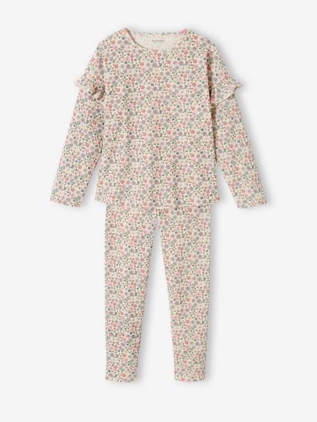 Fille-Pyjama, surpyjama-Pyjama fille en maille côtelée imprimé fleuri